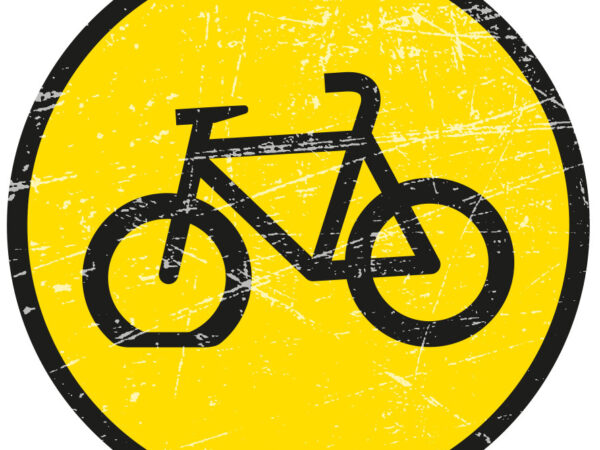 Gelbes Icon mit schwarzem Fahrrad-Symbol im Retro-Stil – Logo des nachhaltigen Fahrradprojekts ‚Pump my Bike‘ auf arrenberg.app